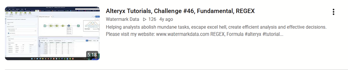 Watch Alteryx tutorials on the Watermark Data YouTube channel